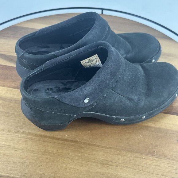 Merrell Black Suede Performance Footwear Clogs With Studded Details Womens - Picture 2 of 10
